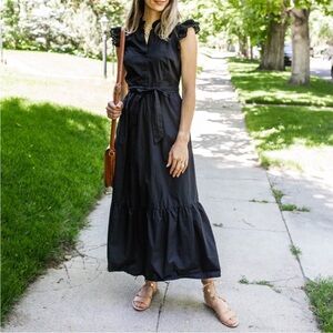 Who What Wear Black Maxi Dress with Ruffle Sleeves